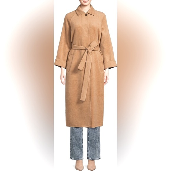 J. McLaughlin Camel Tan Wool Blend Belted Trench Overcoat S